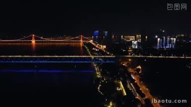 4K城市交通_航拍<strong>湖北</strong>武汉长江大桥夜景